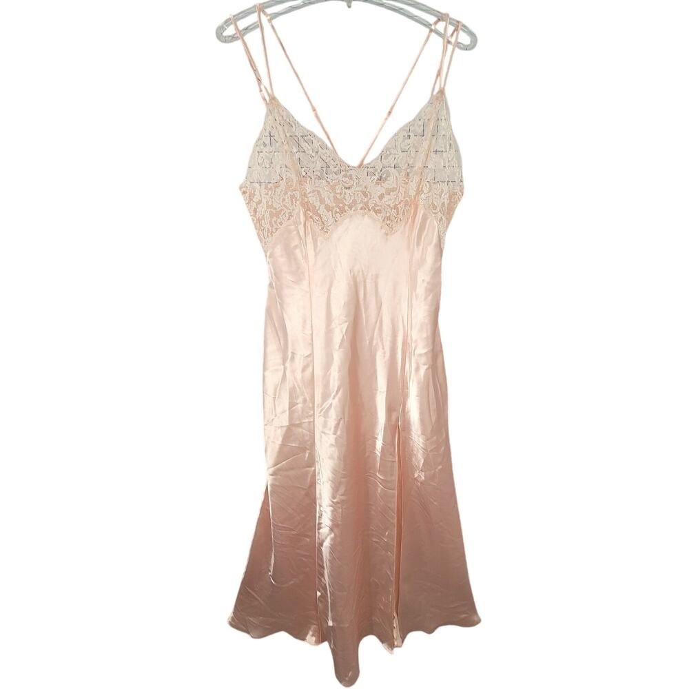 Victoria Secret Vintage Pink‎ Lace Satin Slip Dress Elegant Boudoir Chic